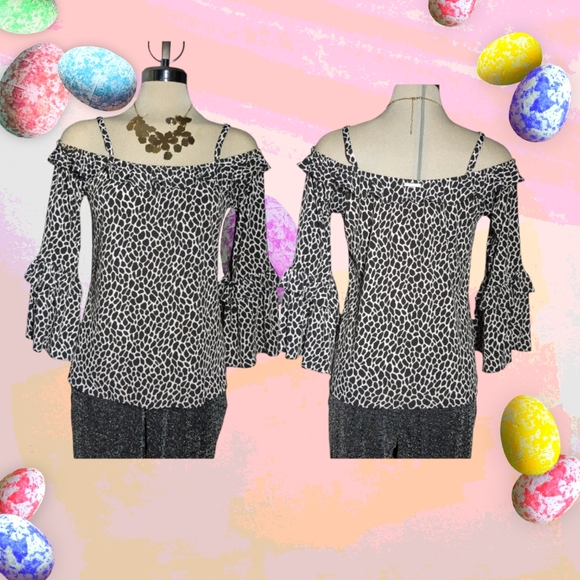 MICHAEL KORS Black and White Open Shoulder Bell Sleeves Size M. - Picture 3 of 16